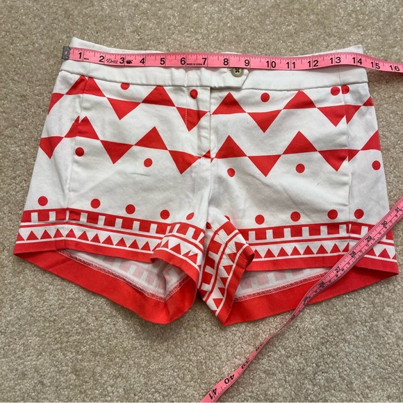 J Crew Shorts Womens 00 White Red Geometric Printed Chino Stretch Cotton Blend - Picture 5 of 10